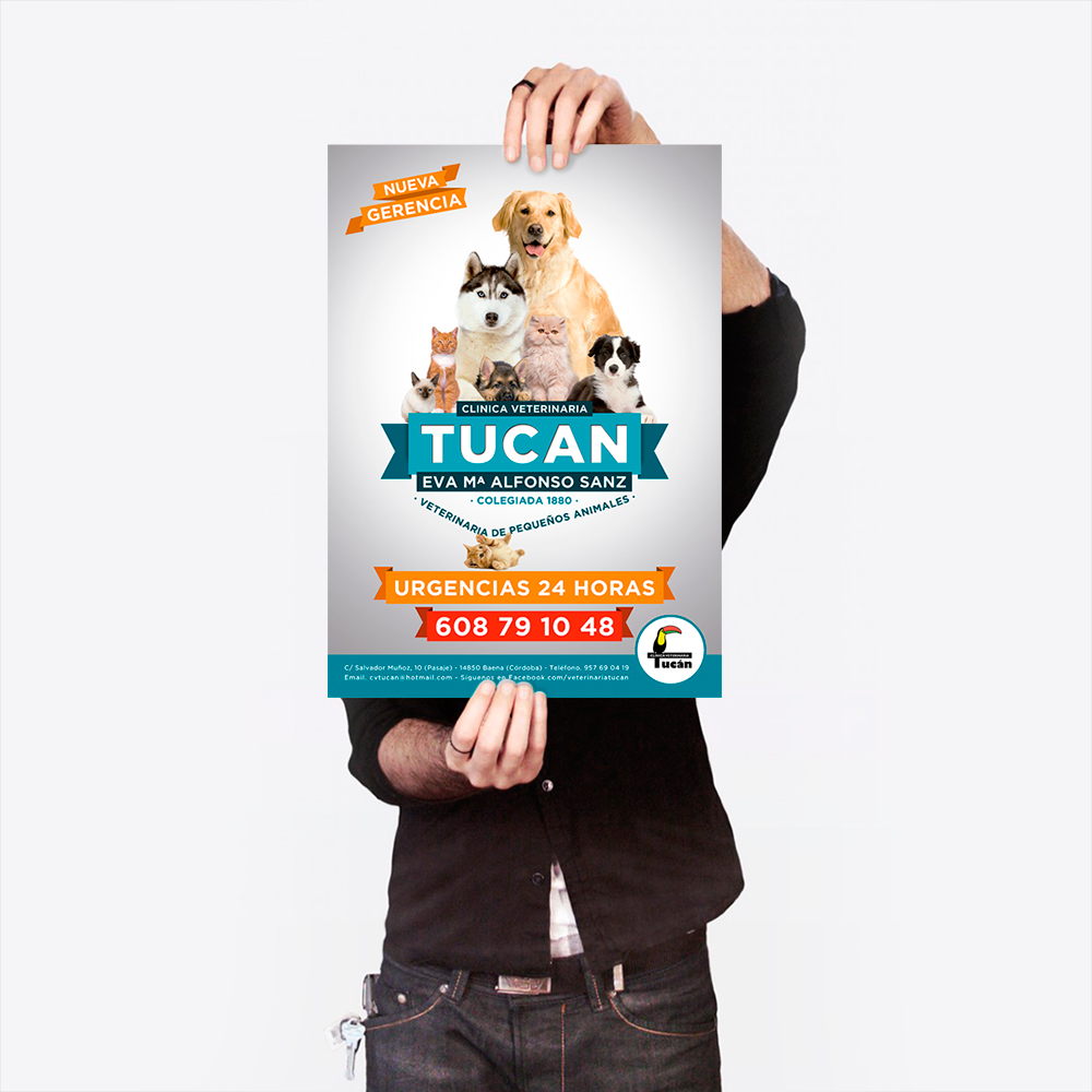 Cartel para clínica veterinaria de pequeñas mascotas Tucan