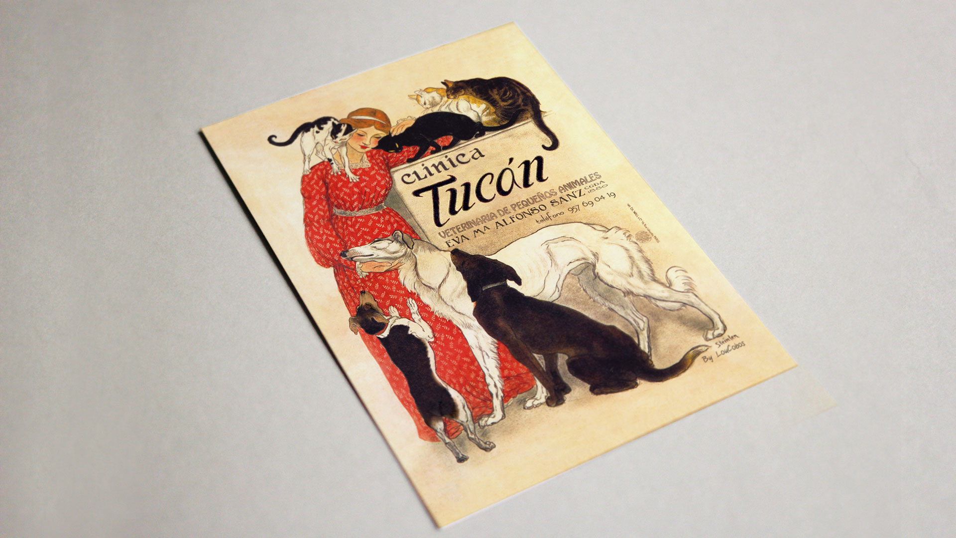 Detalle de ilustración de postal para la clínica veterinaria Tu Can