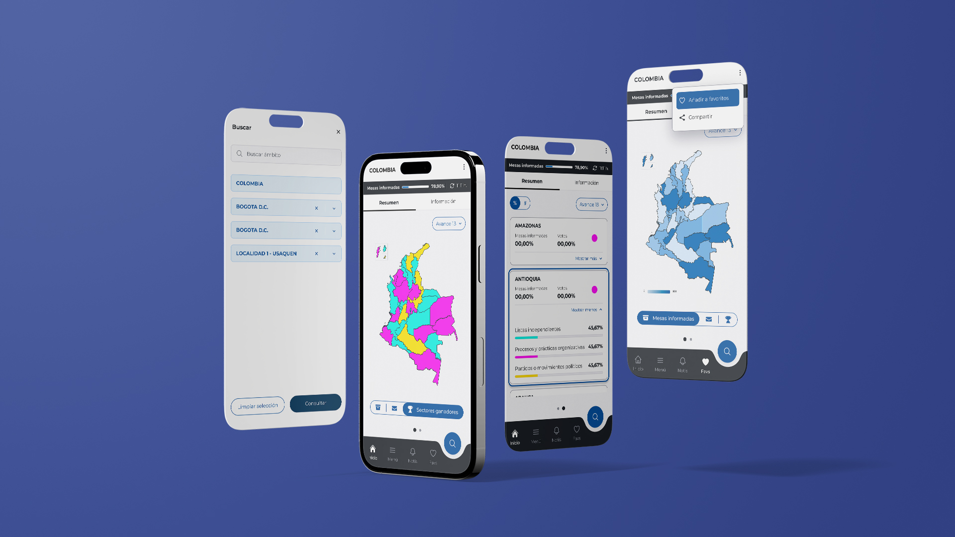 Diseño UI/UX de la app móvil para la consulta de resultados de las Elecciones a la Asamblea de Extremadura de 2025.